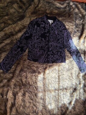 Jessica-howard Women's Black Cardigan With Sparkling Purple Paisley 16